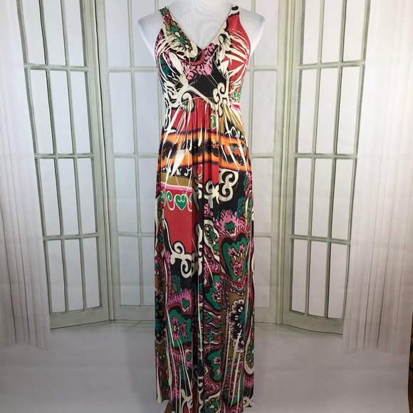 City Life Dresses & Skirts - Slinky Geometric Sleeveless Ruched Maxi Dress